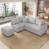 L-Shaped Sectional Pull Out Sofa Bed Sleeper Sofa With Two USB Ports, Two Power Sockets And A Movable Storage Ottoman - Gray - Image 2