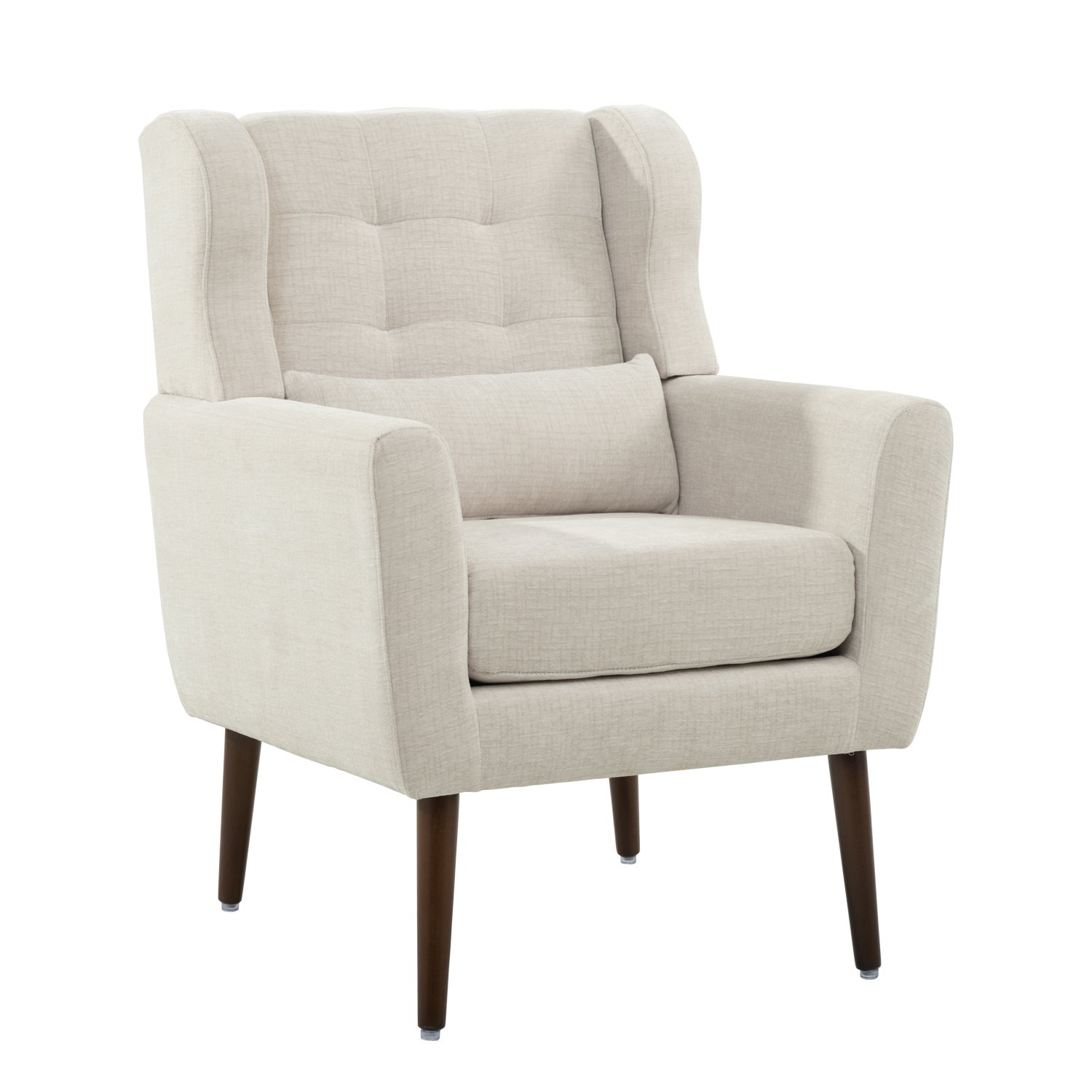 Modern Accent Chair Upholstered Foam Filled Living Room Chairs Comfy Reading Chair Mid-Century Modern Chair With Chenille Fabric Lounge Arm Chairs Armchair For Living Room Bedroom - Beige - Image 12