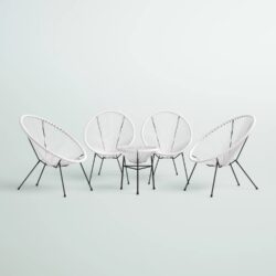 Outdoor 4 Person Conversation Set With Ergonomic Lounge Chairs And Tempered Glass Table - White