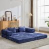 Convertible Floor Sofa Bed With Fixed Shape Frame, Loveseats Boneless Modular Sectional, For Living Room - Dark Blue - Image 5