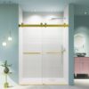 Frameless Double Sliding Soft-Close Shower Door, 3 / 8" Thick SGCC Tempered Glass Door - Brushed Gold - Image 2