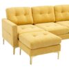 Modern Velvet L - Shape Convertible Sectional Sofa With Movable Ottoman - Yellow - Image 26