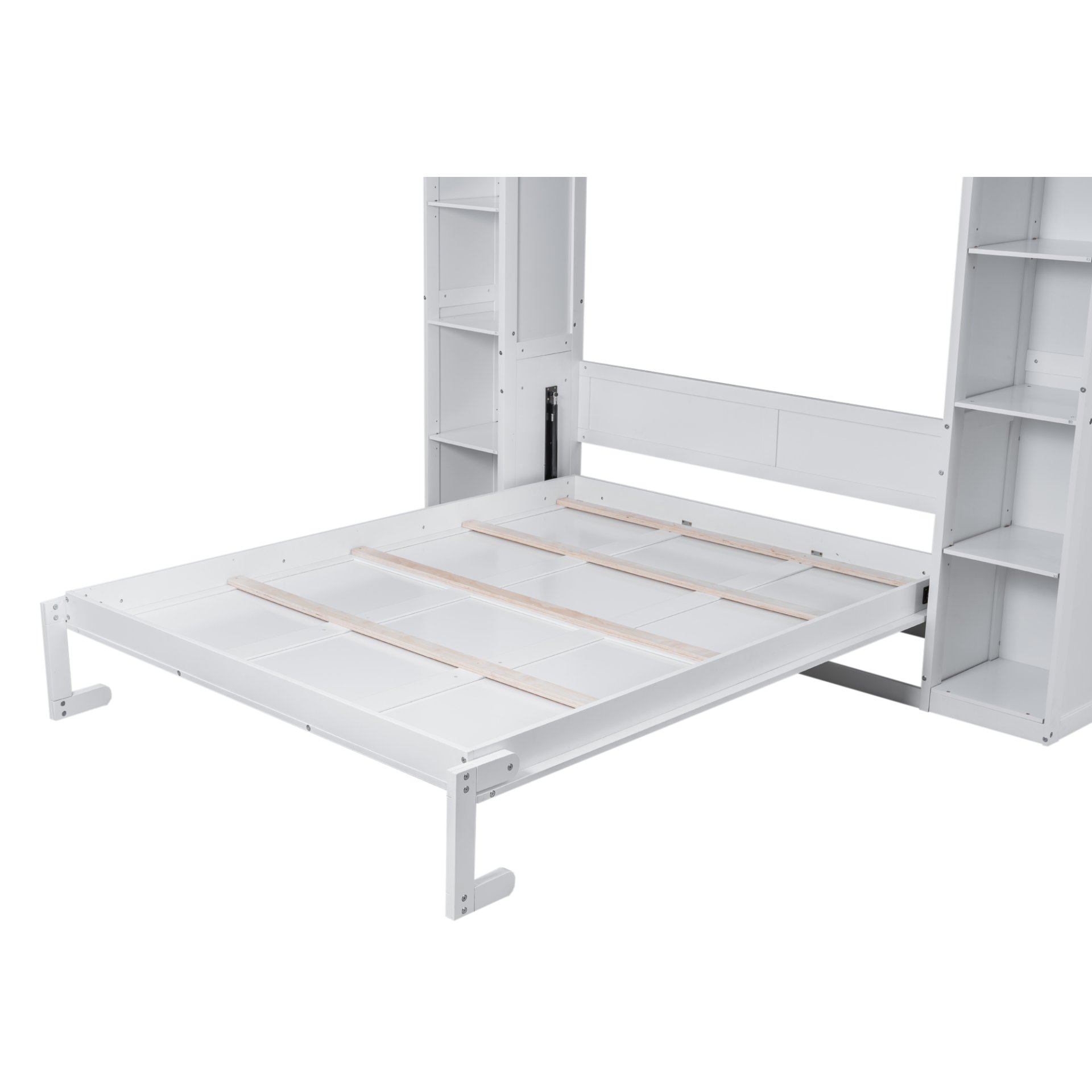 Queen Size Murphy Wall Bed With Shelves And LED Lights - White - Image 13