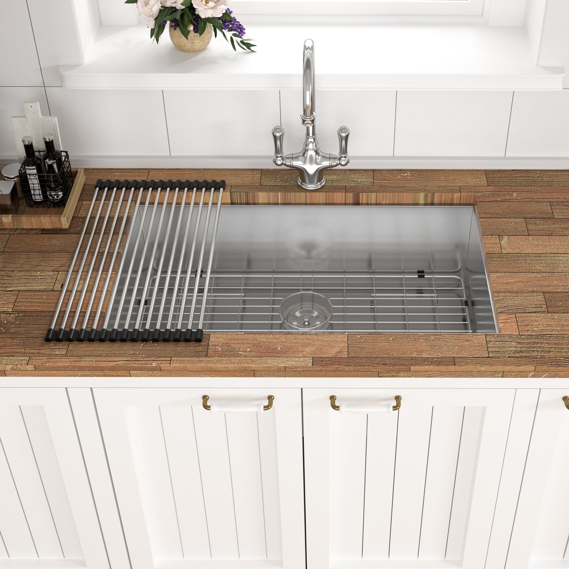 Modern 33" Undermount Stainless Steel Kitchen Sink 16 Gauge, 9" Deep Single Bowl - Black - Image 2