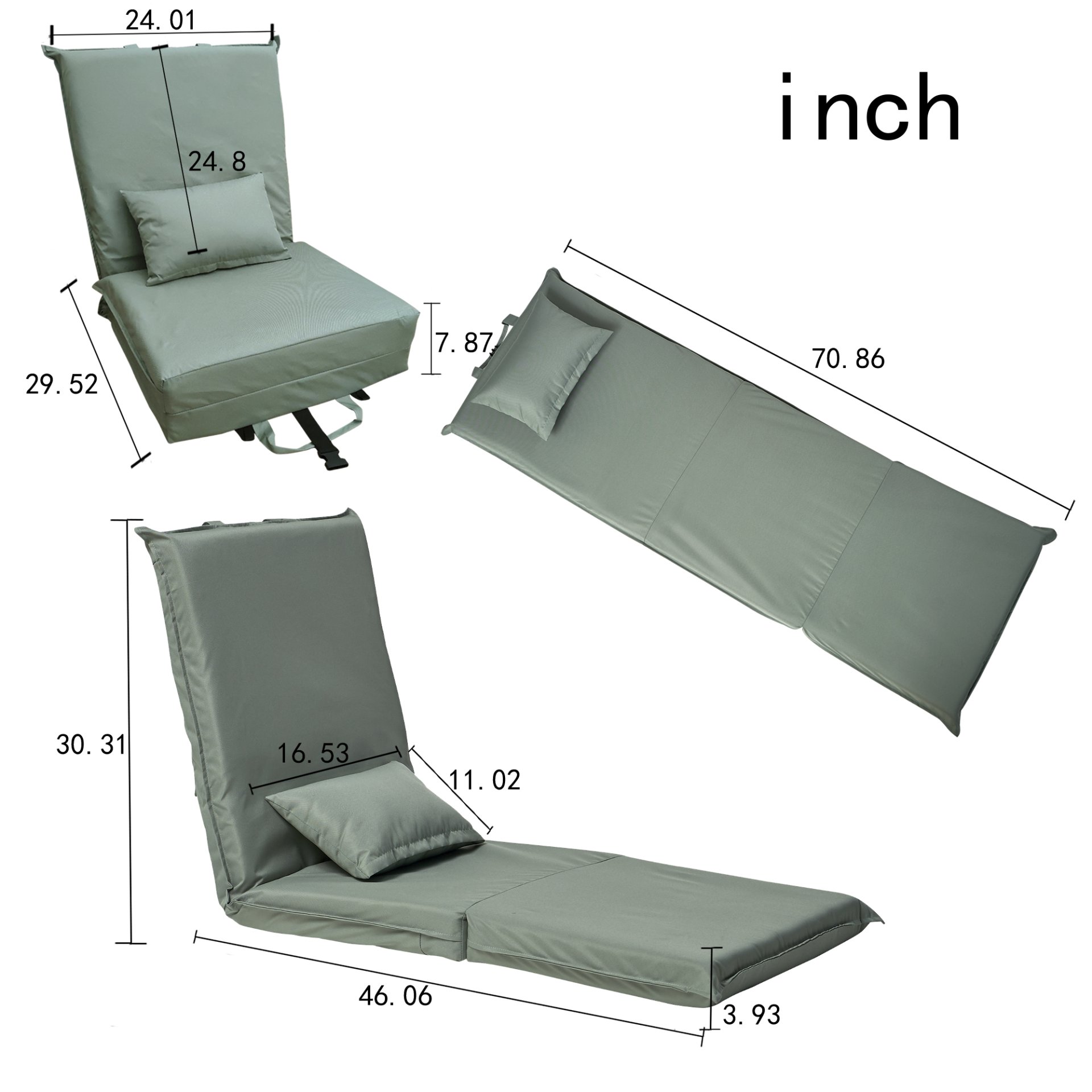 Foldable Portable Camping Chair With Carry Bag 14 Position Adjustable Recliner For Adults Cotton & Metal Frame For Outdoor Travel, Picnic, Or BBQ - Light Green - Image 3