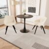 Modern Round Dining Table Set With 2 Chairs Metal Legs, 2 - 4 Person Capacity - Beige / Black - Image 5