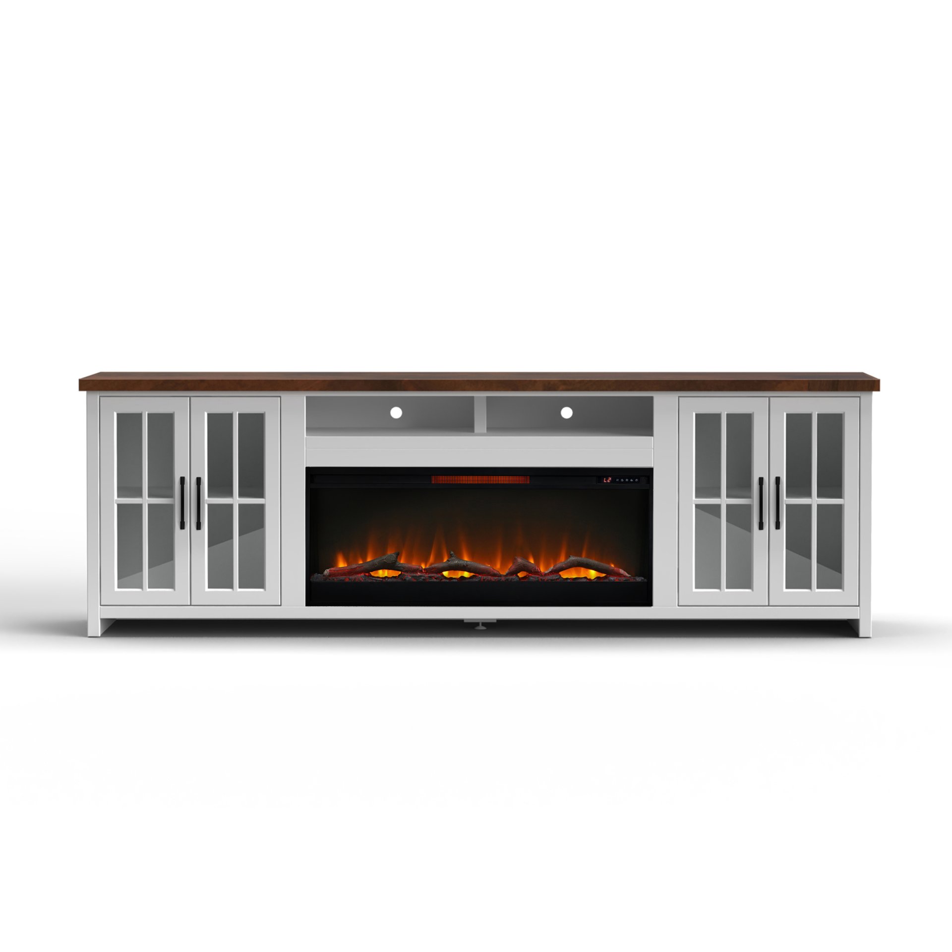 Hampton - Fireplace TV Stand Console For TVs Up To 100" - Jasmine Whitewash / Barnwood - Image 5