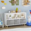 Kids Bookcase With Collapsible Fabric Drawers, Children's Book Display, Toy Storage Cabinet Organizer - White / Gray - Image 4