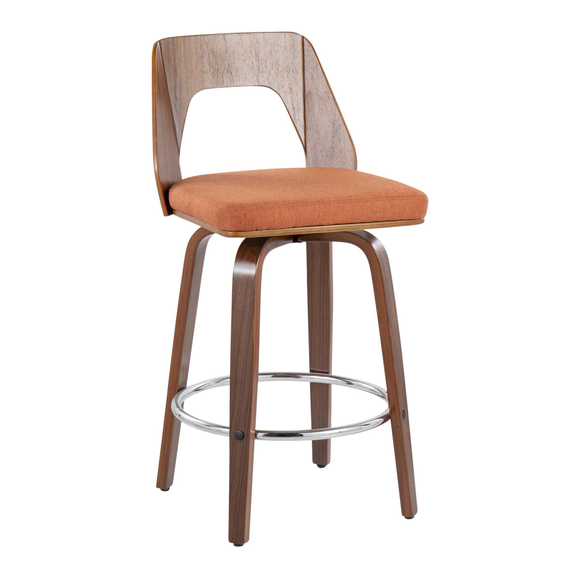 Trilogy - Mid-Century Modern Counter Stool (Set of 2) - Walnut / Orange - Image 2