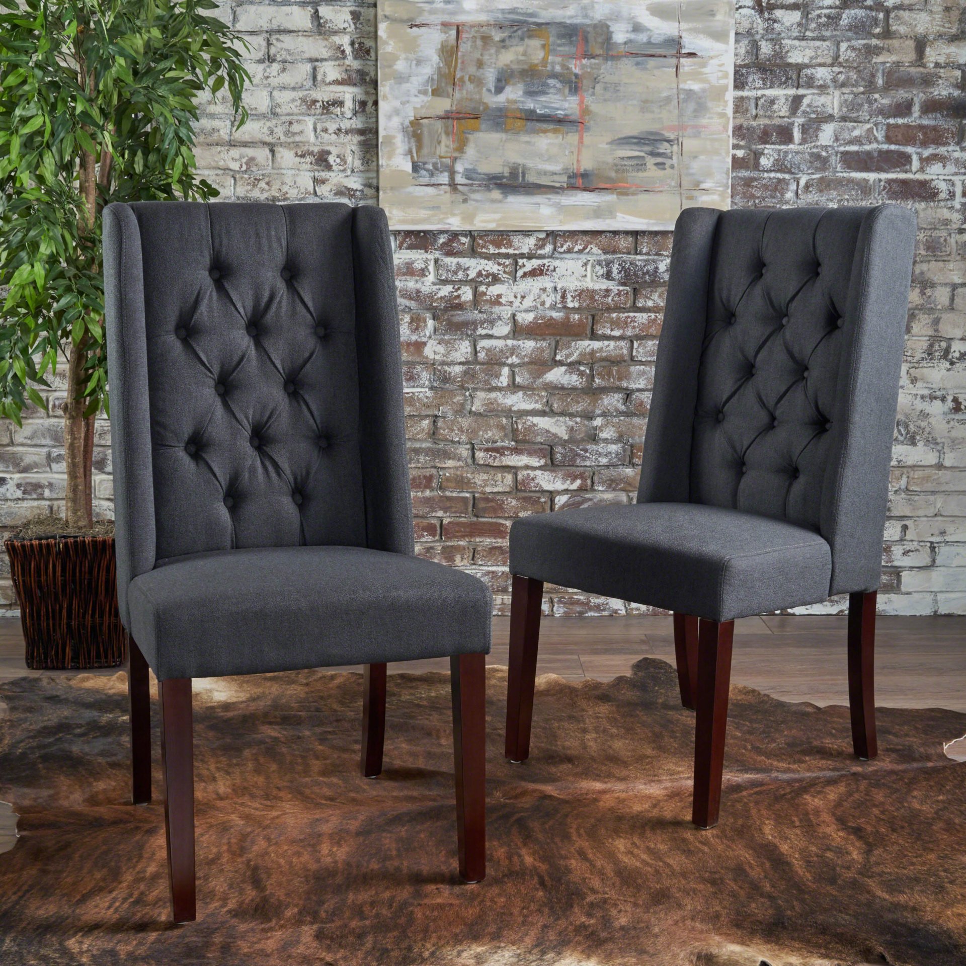 Contemporary Dining Chair (Set of 2) With Tufted Design - Charcoal - Image 4