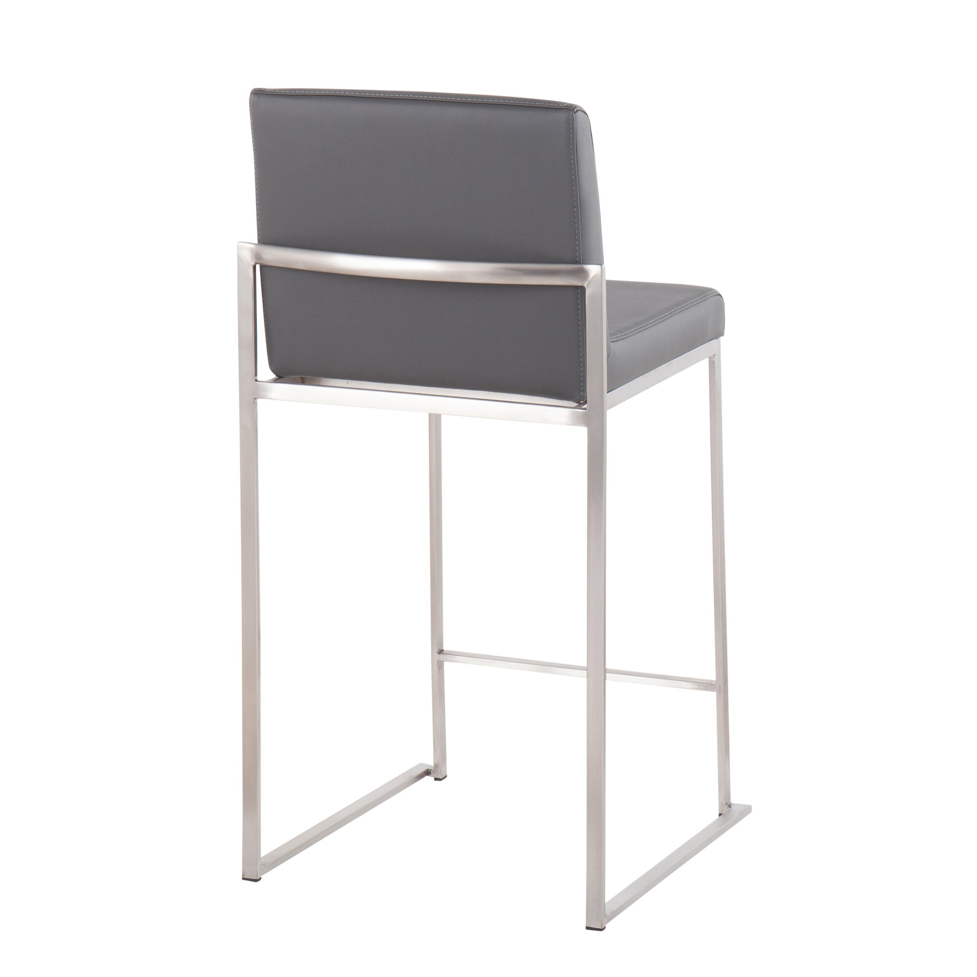 Fuji - Contemporary High Back Counter Stool (Set of 2) - Gray - Faux Leather - Image 4