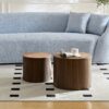 Handcrafted Nested Table Set 2 Pieces, Round Coffee Table - Walnut Color - Image 5