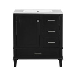 Bathroom Vanity, Modern Bathroom Cabinet With Sink Combo Set, Bathroom Storage Cabinet With A Soft Closing Door And 3 Drawers, Solid Wood Frame - Black