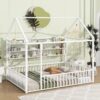Full Size Bed House Frame With Fence And Shelves - White - Image 8