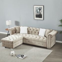 Reversible Sectional Sofa 4 Seater Oversized Convertible L Shaped Couch Velvet Sofa Couch - Light Camel