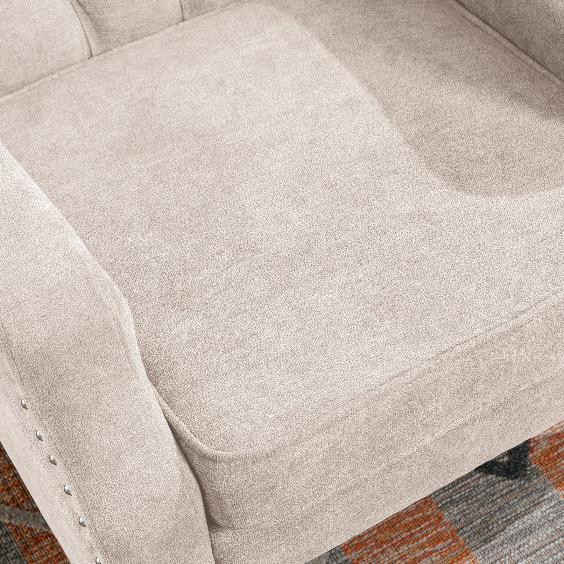Accent Chair, Living Room Chair, Footrest Chair Set With Vintage Brass Studs, Button Tufted Upholstered Armchair For Living Room, Comfy Reading Chair For Bedroom, Reception Room - Beige - Image 9