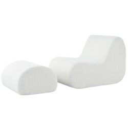 Curved Lounge Chair With Ottoman And High Resilience Foam - White