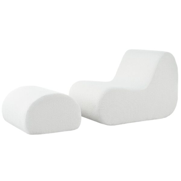 Curved Lounge Chair With Ottoman And High Resilience Foam - White