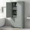 Wide Bathroom Storage Cabinet, Freestanding Storage Cabinet With Two Drawers And Adjustable Shelf, MDF Board With Painted Finish - Gray - Image 23