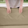 Stylish Corduroy Single Chair Deep Seat Sofa With Footstool And Pillow For Living Room And Bedroom - Tan - Image 14
