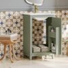 Modern Small Bathroom Vanity Cabinet With Ceramic Basin, Ample Storage, 1 Soft Close Door - Green - Image 18