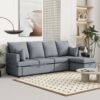Modern L Shape Modular Sofa, 5 Seat Chenile Sectional Couch Set With 2 Pilows Included, Freely Combinable Indoor Funiture For Living Room, Apartment, Office - Light Gray - Image 2