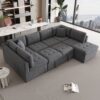 Oversized Sectional Sofa U-Shaped Sofa Couch Pull-Out Sofa Bed With Two Throw Pillows For Living Room - Gray - Image 3