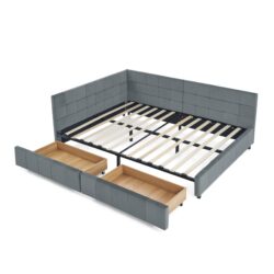 Mid Century Upholstered Tufted Full Size Storage Bed Frame With Backrest And Armrests - Gray