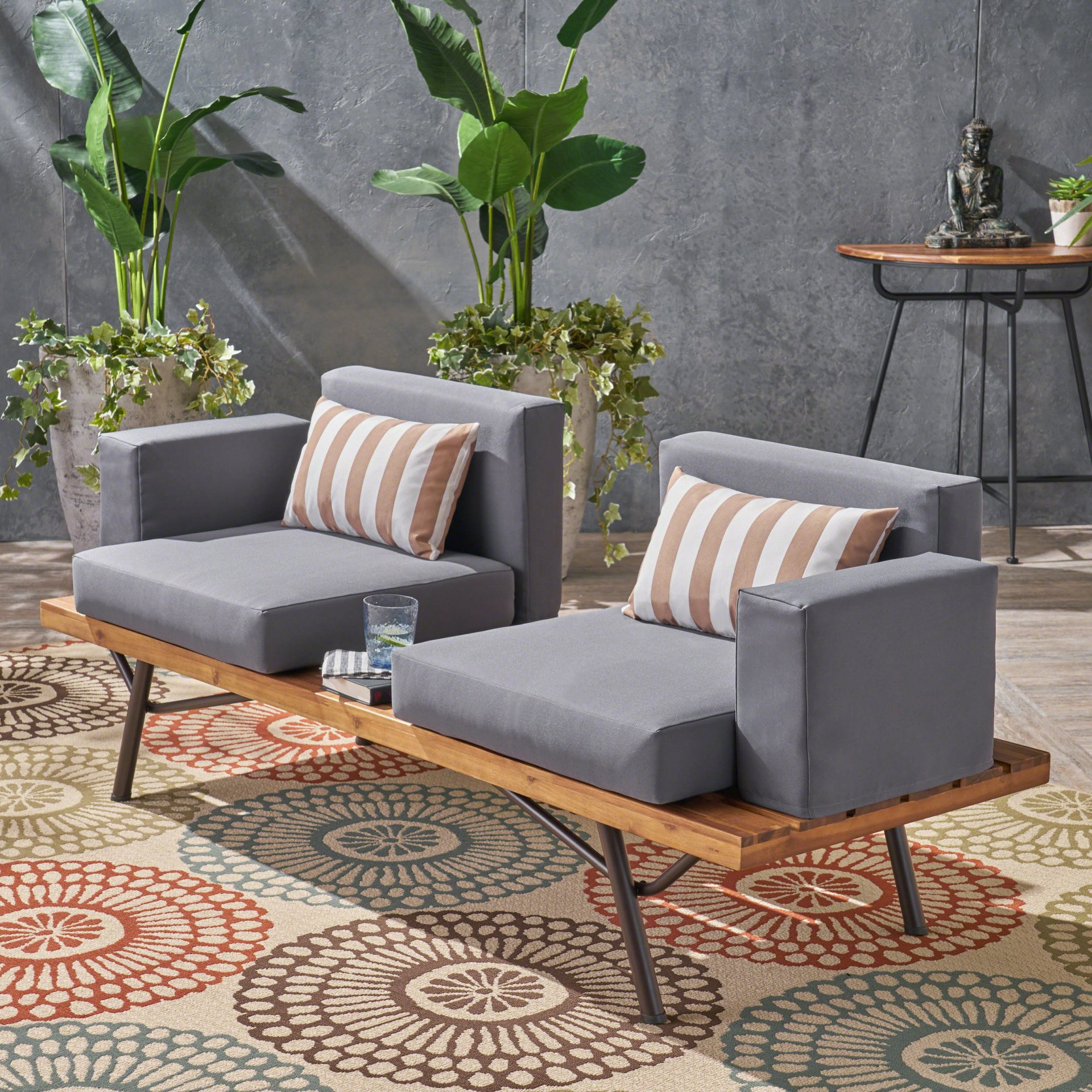 Outdoor Sofa With Cushions And Iron Legs - Dark Gray - Image 10