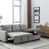 Reversible Sectional Storage Sleeper Sofa Bed, L-Shape 2 Seat Sectional Chaise With Storage, Skin-Feeling Velvet Fabric - Light Gray - Image 11