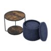 Multi Functional Ottoman And Table Set With Drum Stool Storage Space - Dark Blue - Image 14