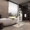 Bamboo Storage Cabinet With Tall Linen Tower, Multi Functional For Bathroom And Living Spaces - White - Image 9