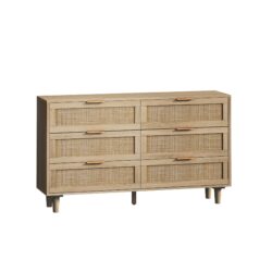 Rattan Storage Cabinet With 6 Drawers For Bedroom And Living Room - Natural
