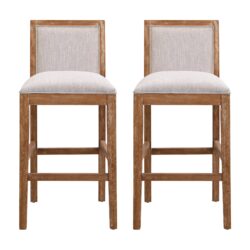 Bar Stools (Set of 2), Rubber Wood Frame, Retro Bar Chairs Suitable For Kitchen Island - Beige / Wood