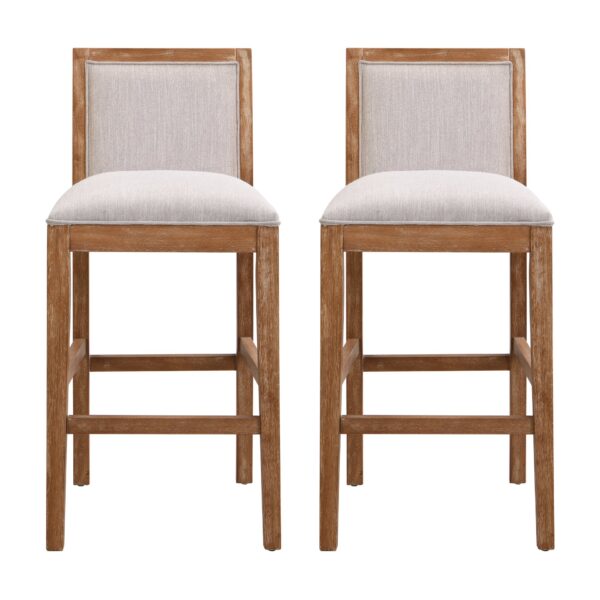 Bar Stools (Set of 2), Rubber Wood Frame, Retro Bar Chairs Suitable For Kitchen Island - Beige / Wood