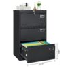Filing Cabinet Lateral File Cabinet 3 Drawer, Blcak Locking Metal File Cabinets Three Drawer, Office Filing Cabinet With Lock Drawers For Home Office - Black - Image 3
