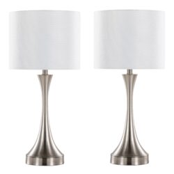 Lenuxe - Contemporary Table Lamp Built In USB Port (Set of 2) - Nickel / White