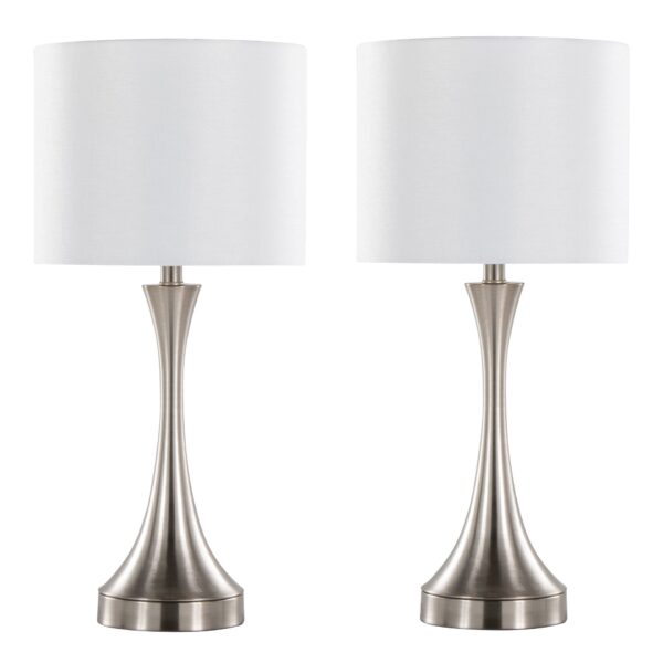 Lenuxe - Contemporary Table Lamp Built In USB Port (Set of 2) - Nickel / White