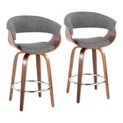 Vintage Mod - Mid-Century Modern Fixed Height Counter Stool With Swivel With Round Footrest (Set of 2) - Walnut / Light Gray