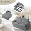 Modern Convertible Sleeper Sofa Bed With Pull Out Queen Design, Side Storage & Thick Cushions Chenille Loveseat For Living Room Or Bedroom 3 In 1 Function - Gray - Image 11
