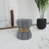 Round Upholstered Ottoman Pouf With Soft Upholstery - Gold / Gray - Image 2