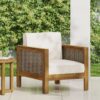 Outdoor Acacia Wood Club Chair With Wicker Accents - Teak / Mixed Brown / Beige - Image 4