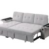 Ashlyn II - Woven Fabric Reversible Sleeper Sectional Sofa With Storage Chaise, Storage Arm, Cup Holder, Charging Ports, Side Pockets, and Pocket Coil Seating - Gray - Image 3