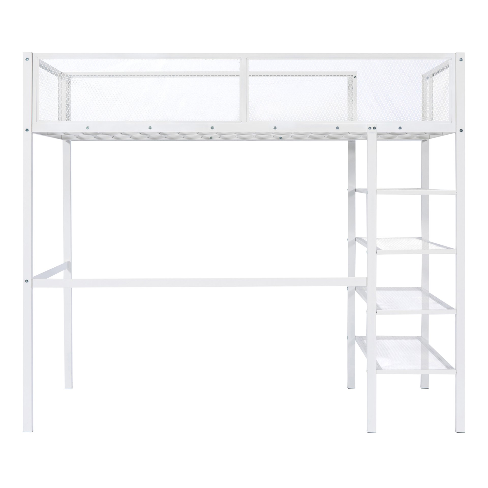 Twin Size Loft Bed With 4 Tier Shelves And Storage - White - Image 3