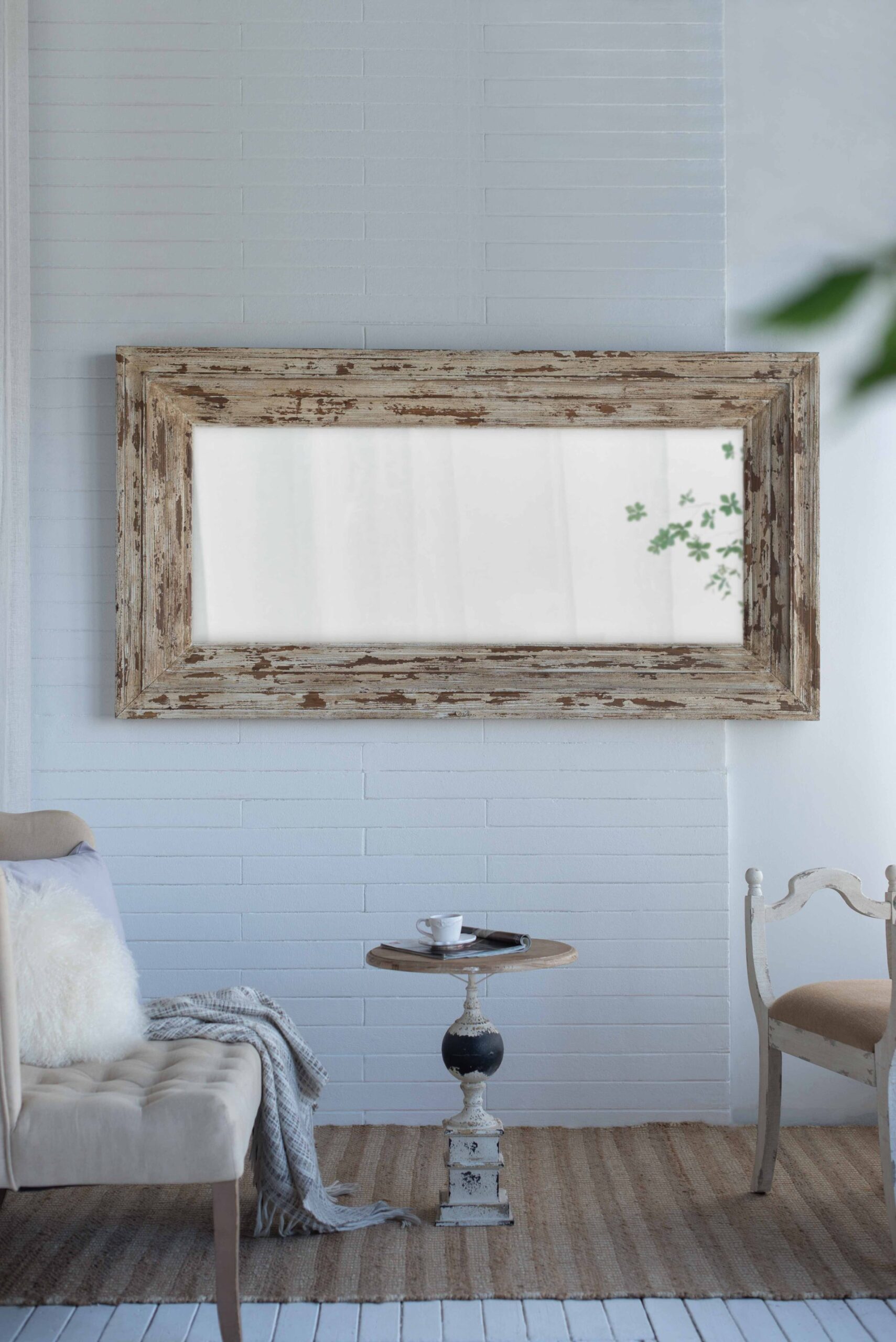 Full Length Rectangle Floor Mirror With Distressed Wood Frame - Brown - Image 3