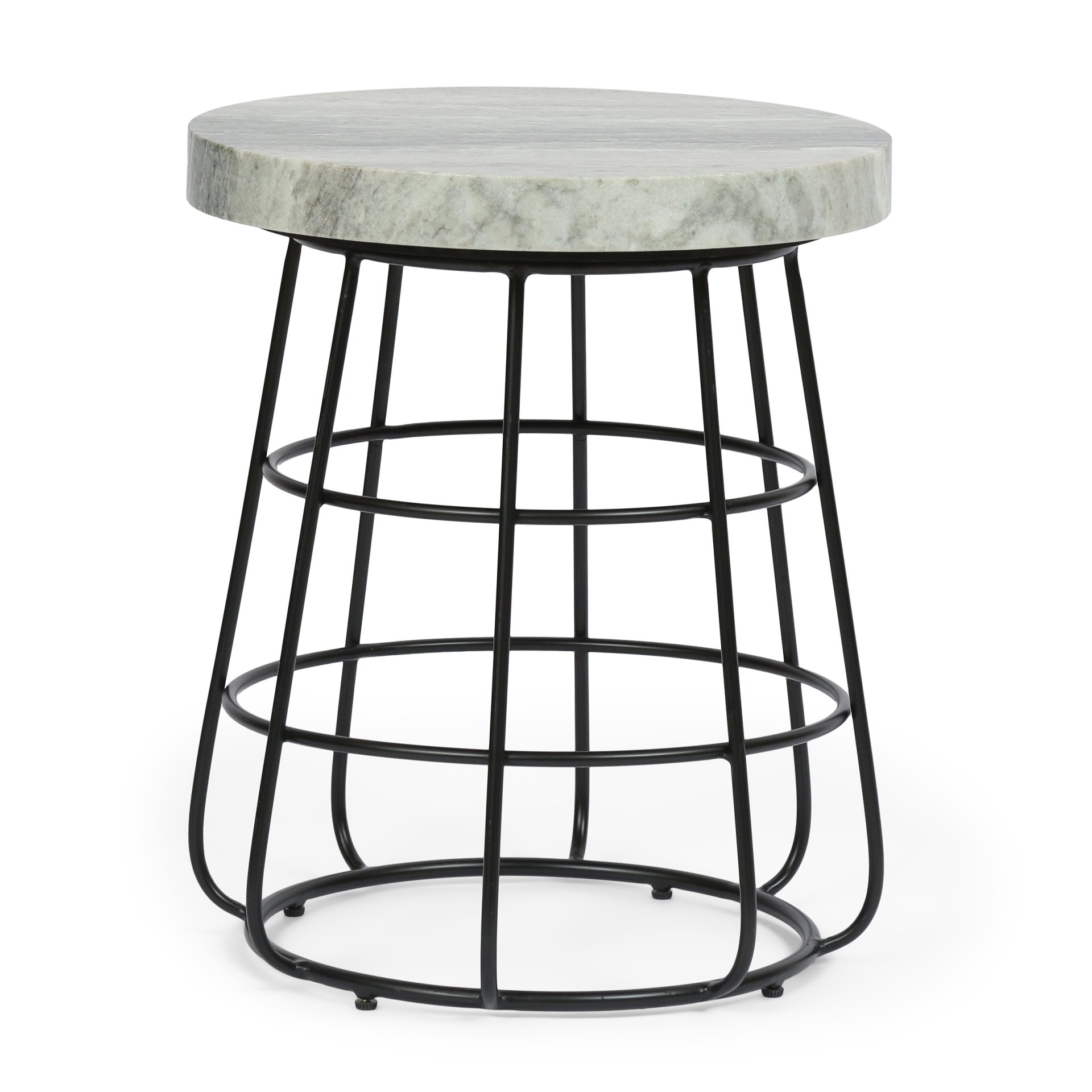 Side Table With Marble Top And Iron Base - Black / White - Image 8
