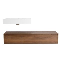 Modern Wall Mounted Bathroom Vanity With Resin Sink And Soft Close Drawer - Brown Ebony
