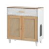 Pet Friendly Furniture Style Cat Litter Box House With Sisal Scratching Door And Charging Socket - Beige / White - Image 15