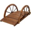 Wooden Garden Bridge Arc Footbridge With Half Wheel Railings Solid Fi - Brown - Image 5