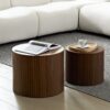 Handcrafted Nested Table Set 2 Pieces, Round Coffee Table - Walnut Color - Image 8